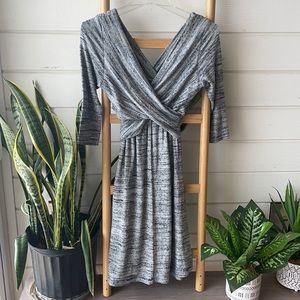 COPY - AMADI Fara Surplice Wrap Deep V-Neck Grey 3/4 Sleeve Dress  Size XS